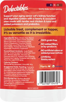 Show full view: Hartz Delectables Lickable Treat Stew for Senior 15+ Chicken & Tuna Lickable Cat Treats, 1.4-oz, case of 12 slide 8 of 13