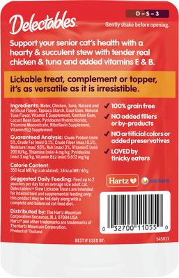 Show full view: Hartz Delectables Lickable Treat Stew for Senior 10+ Chicken & Tuna Lickable Cat Treats, 1.4-oz, case of 12 slide 8 of 13