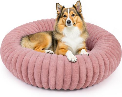 Show full view: LFC PETS Donut Bolster Dog & Cat Bed with Removable Cover, Pink, Medium slide 4 of 11