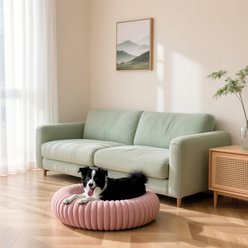 LFC PETS Donut Bolster Dog & Cat Bed with Removable Cover, Pink, Medium