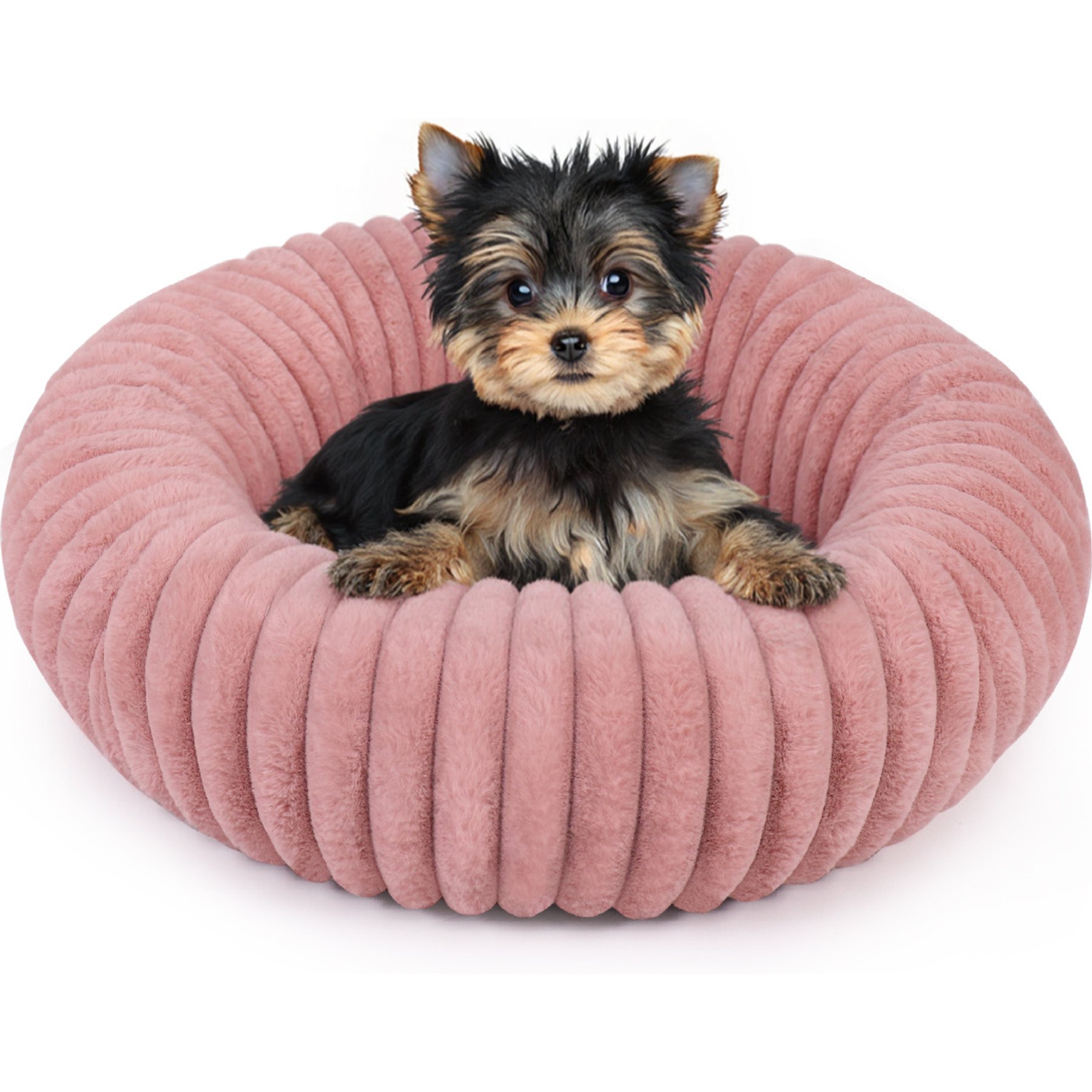 LFC PETS Donut Bolster Dog & Cat Bed with Removable Cover, Pink, Small