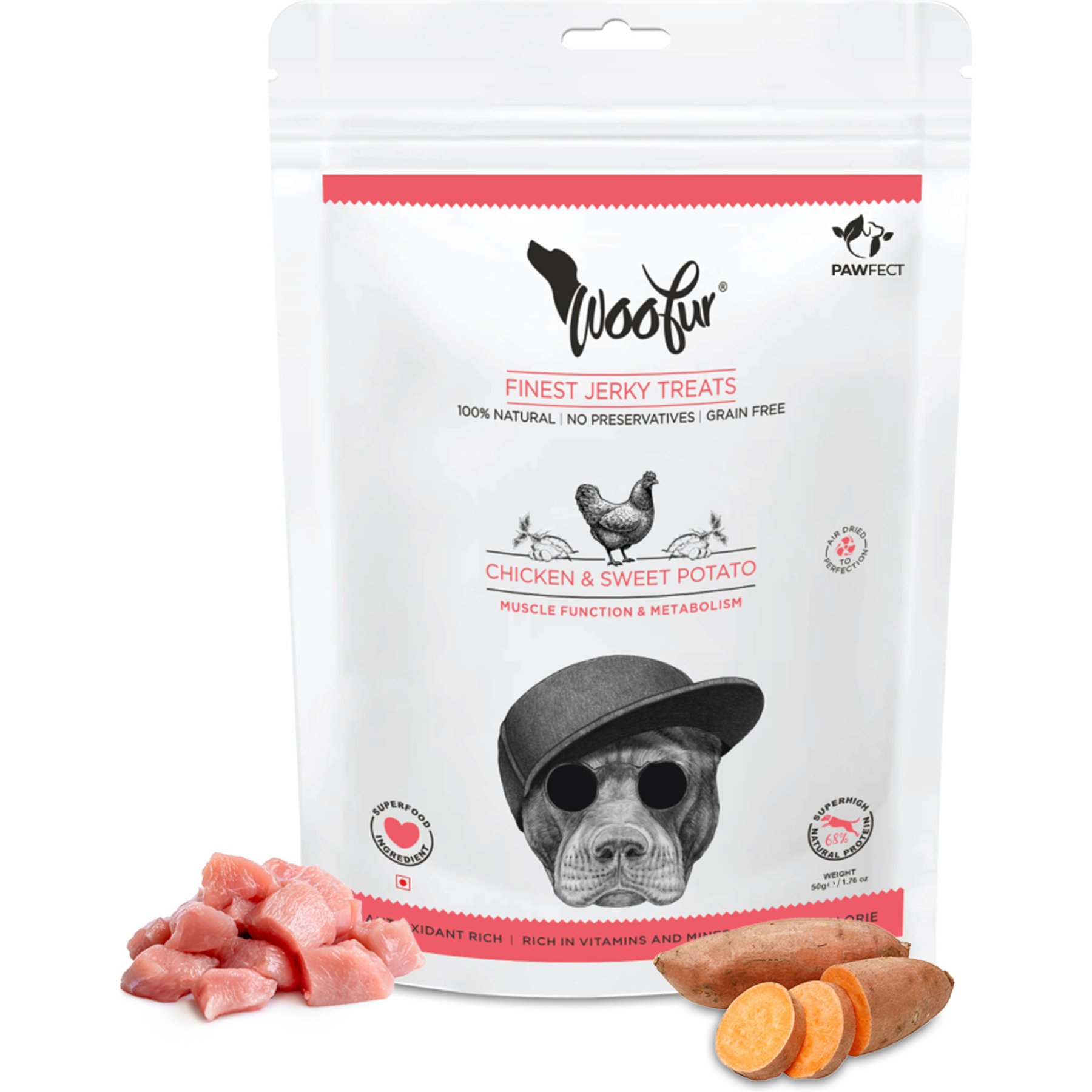 Pawfect Woofur Chicken & Sweet Potato Air-Dried All Natural Grain-Free Jerky Dog Training Treat, 1.76-oz bag