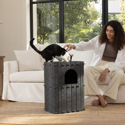 FUKUMARU 2-Story Bed Cave & Tunnel Condo Felt Cat Hideaway, Dark Grey slide 2 of 7