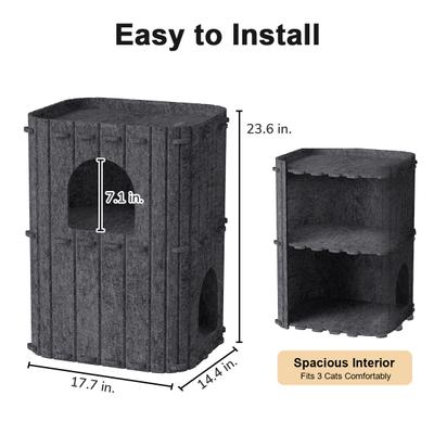 Show full view: FUKUMARU 2-Story Bed Cave & Tunnel Condo Felt Cat Hideaway, Dark Grey slide 6 of 9