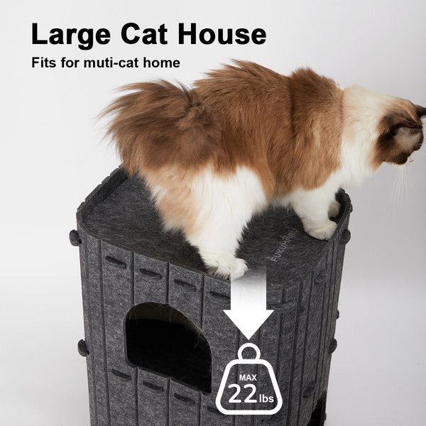 Show full view: FUKUMARU 2-Story Bed Cave & Tunnel Condo Felt Cat Hideaway, Dark Grey slide 3 of 8