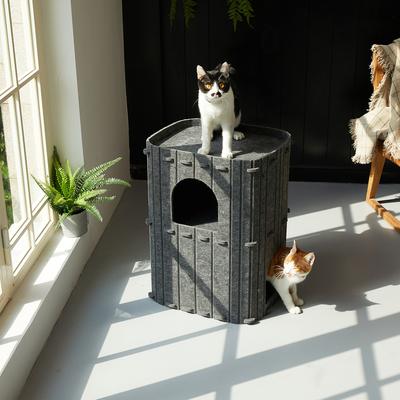 Show full view: FUKUMARU 2-Story Bed Cave & Tunnel Condo Felt Cat Hideaway, Dark Grey slide 8 of 9