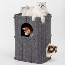 FUKUMARU 2-Story Bed Cave & Tunnel Condo Felt Cat Hideaway, Dark Grey