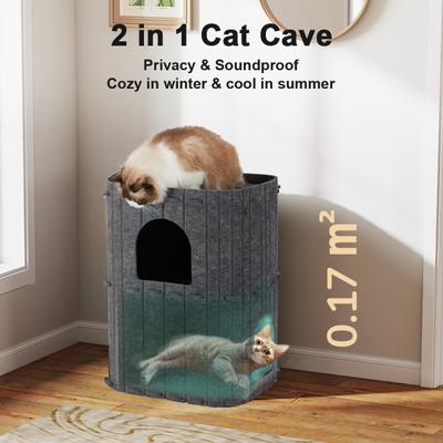 Show full view: FUKUMARU 2-Story Bed Cave & Tunnel Condo Felt Cat Hideaway, Dark Grey slide 3 of 9