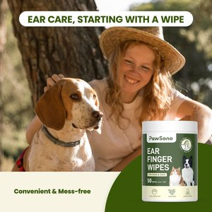 PawSono Dog & Cat Finger Ear Wipes, 50 count