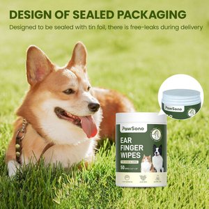 PawSono Dog & Cat Finger Ear Wipes, 50 count