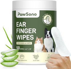 PawSono Dog & Cat Finger Ear Wipes, 50 count