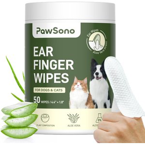 PawSono Dog & Cat Finger Ear Wipes, 50 count