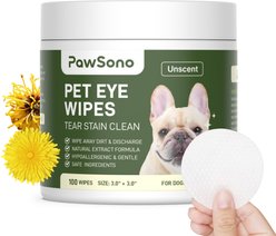 PawSono Hypoallergenic Dog & Cat Eye Wipes, 100 count