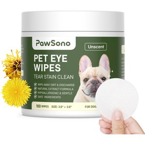 PawSono Hypoallergenic Dog & Cat Eye Wipes, 100 count