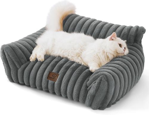 Show full view: Bedsure Corduroy Fleece Dog Sofa Bed with Removable Cover, Warm Grey, Small slide 3 of 9
