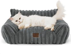 Bedsure Corduroy Fleece Dog Sofa Bed with Removable Cover, Warm Grey, Small