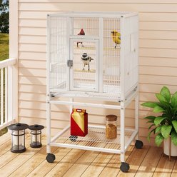 Wooflex Metal Parrot Cage with Rolling Stand & Castor Wheels, 41-in, White