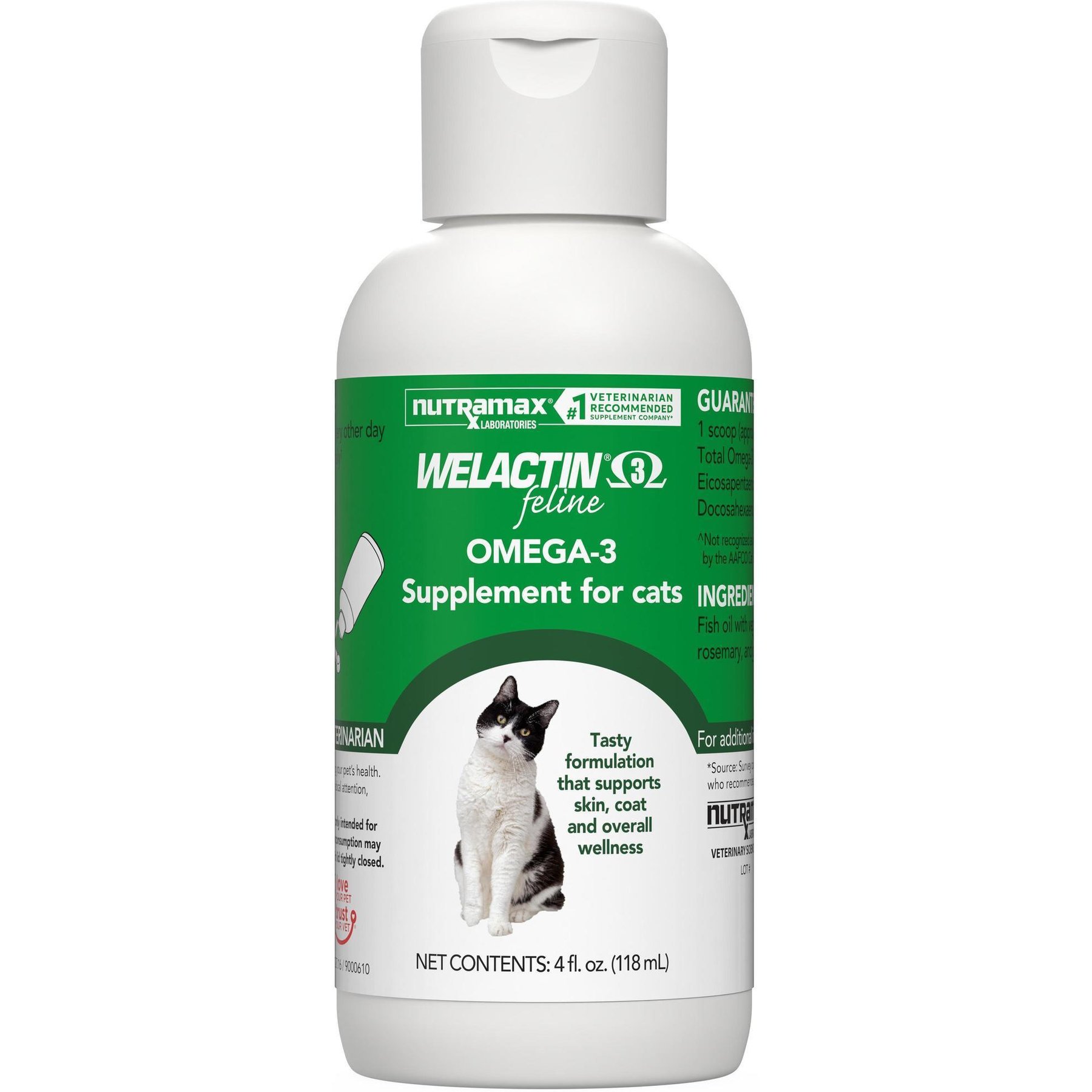 Nutramax Welactin Omega-3 Fish Oil Liquid Skin & Coat Supplement for Cats, 4-fl oz