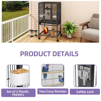 Show full view: Wooflex Metal Parrot Cage with Rolling Stand & Castor Wheels, 41-in, Black slide 6 of 9