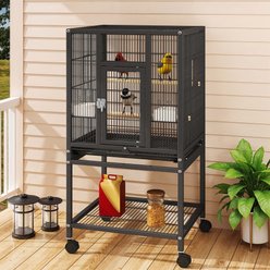 Wooflex Metal Parrot Cage with Rolling Stand & Castor Wheels, 41-in, Black