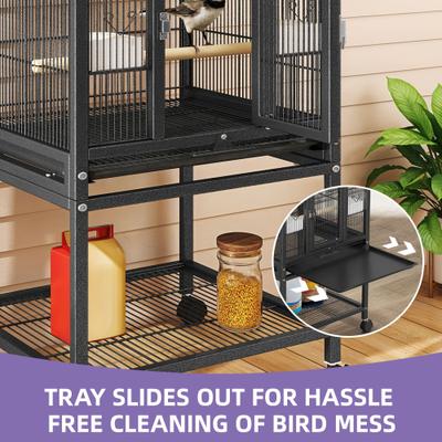 Show full view: Wooflex Metal Parrot Cage with Rolling Stand & Castor Wheels, 41-in, Black slide 4 of 9