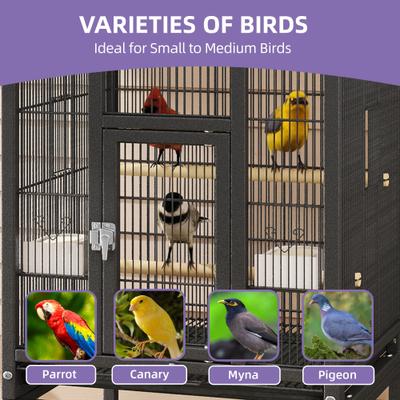 Show full view: Wooflex Metal Parrot Cage with Rolling Stand & Castor Wheels, 41-in, Black slide 5 of 9