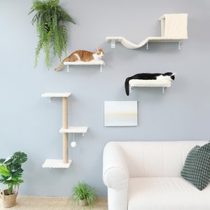 FUKUMARU 4-in-1 Wall Mounted Cat Wall Shelves Set, Tree & Condo, Beige