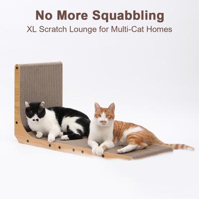 Show full view: FUKUMARU Indoor L-Shape Wall Mounted Cat Toy Scratcher with Ball. Brown slide 7 of 10