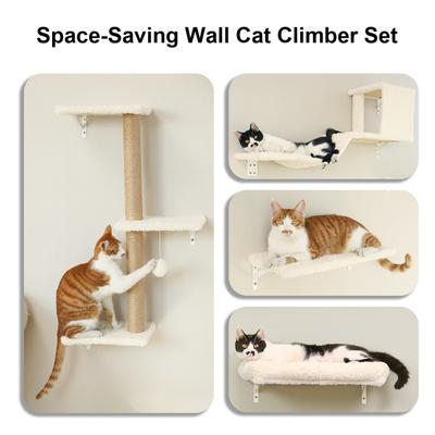 Show full view: FUKUMARU 4-in-1 Wall Mounted Cat Wall Shelves Set, Tree & Condo, Beige slide 2 of 7