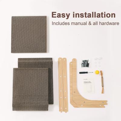 Show full view: FUKUMARU Indoor L-Shape Wall Mounted Cat Toy Scratcher with Ball. Brown slide 8 of 10