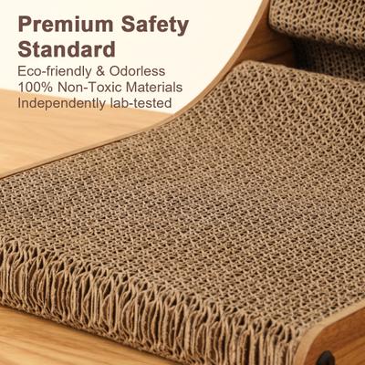 Show full view: FUKUMARU Indoor L-Shape Wall Mounted Cat Toy Scratcher with Ball. Brown slide 6 of 10