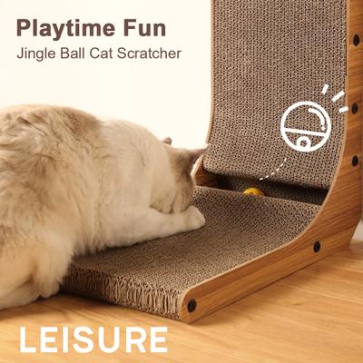 Show full view: FUKUMARU Indoor L-Shape Wall Mounted Cat Toy Scratcher with Ball. Brown slide 5 of 10