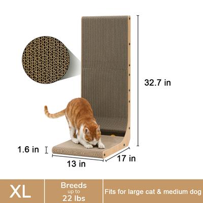 Show full view: FUKUMARU Indoor L-Shape Wall Mounted Cat Toy Scratcher with Ball. Brown slide 3 of 10