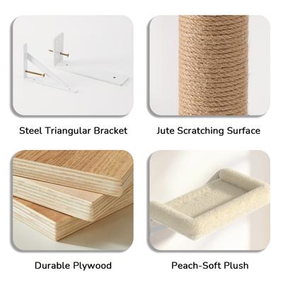 Show full view: FUKUMARU 4-in-1 Wall Mounted Cat Wall Shelves Set, Tree & Condo, Beige slide 3 of 7