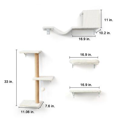 Show full view: FUKUMARU 4-in-1 Wall Mounted Cat Wall Shelves Set, Tree & Condo, Beige slide 5 of 7
