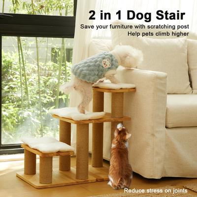 Show full view: FUKUMARU 2-in-1 Wooden Dog & Cat Stairs with Scratching Post, Brown, Large slide 2 of 7