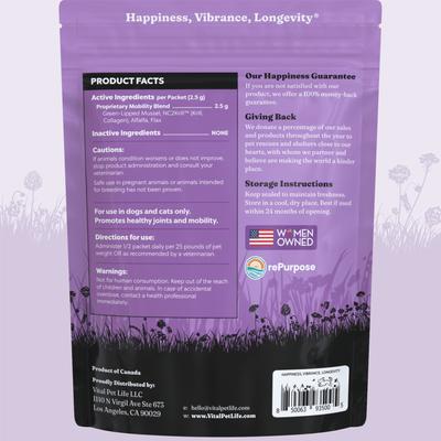 Show full view: Vital Pet Life Green Lipped Mussel & Krill Powder Mobility, Hip & Joint Supplement for Dogs & Cats, 30 count slide 9 of 10