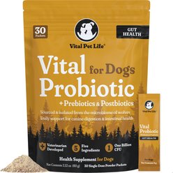 Vital Pet Life Probiotics Wolf Microbiome Powder Digestive Supplement for Dogs, 30 count