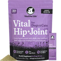 Vital Pet Life Green Lipped Mussel & Krill Powder Mobility, Hip & Joint Supplement for Dogs & Cats, 30 count