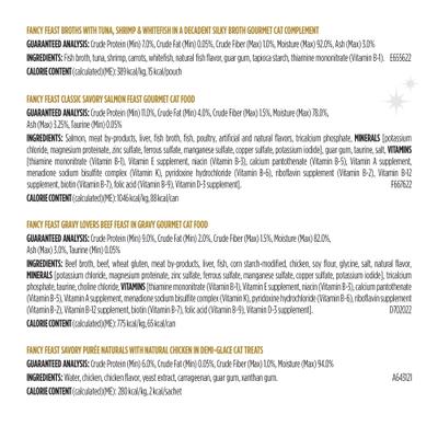 Show full view: Fancy Feast Four Course Adult Chicken, Beef, Salmon & Tuna Variety Pack Pate Wet Cat Food, 7.75-oz box slide 7 of 9