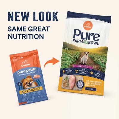 Show full view: CANIDAE Pure Farm To Bowl Small Breed Free-Range Chicken, Lentil & Garbanzo Bean Recipe Dry Dog Food, 4-lb bag slide 3 of 12