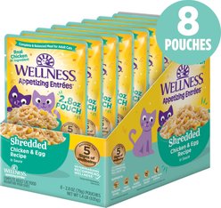 Wellness Appetizing Entrees Chicken & Egg Shredded Wet Cat Food, 2.8-oz pouch, case of 8 slide 2 of 9