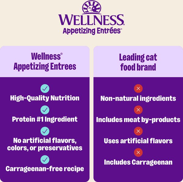 Show full view: Wellness Appetizing Entrees Shredded & Flaked, Seafood & Poultry Variety Pack, Natural Wet Cat Food, 2.8-oz pouch, case of 8 slide 6 of 12