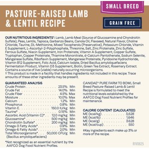 CANIDAE Pure Farm To Bowl Small Breed Pasture-Raised Lamb & Lentil Recipe Dry Dog Food, 10-lb bag