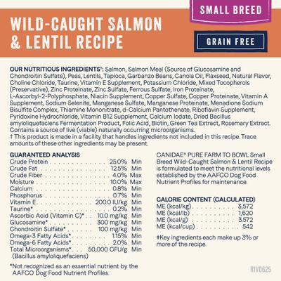 Show full view: CANIDAE Pure Farm To Bowl Small Breed Wild-Caught Salmon & Lentil Recipe Dry Dog Food, 4-lb bag slide 6 of 12