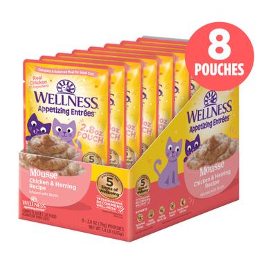 Show full view: Wellness Appetizing Entrees Chicken & Herring Mousse Wet Cat Food, 2.8-oz pouch, case of 8 slide 3 of 12