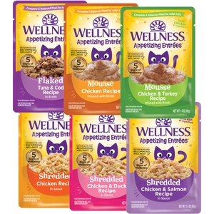 Wellness Appetizing Entrees Variety Pack Grain-Free Wet Cat Food, 1.4-oz pouch, case of 6