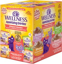 Wellness Appetizing Entrees Whipped Wonders Mousse Variety Pack Wet Cat Food, 2.8-oz pouch, case of 8 slide 2 of 9