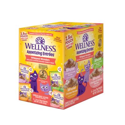 Show full view: Wellness Appetizing Entrees Whipped Wonders Mousse Variety Pack Wet Cat Food, 2.8-oz pouch, case of 8 slide 3 of 12