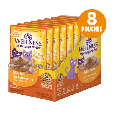 Show full view: Wellness Appetizing Entrees Chicken Mousse Wet Cat Food, 2.8-oz pouch, case of 8 slide 3 of 12